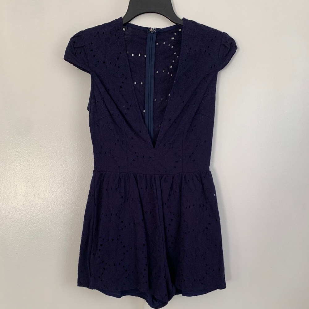 Navy plunge neck romper - Tobi